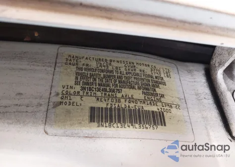 2009 Nissan Versa 1.8S z USA, uszkodzony, nr VIN 3N1BC13E49L356757